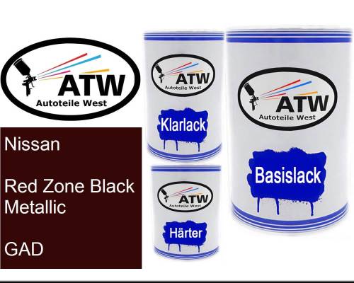 Nissan, Red Zone Black Metallic, GAD: 500ml Lackdose + 500ml Klarlack + 250ml Härter - Set, von ATW Autoteile West.